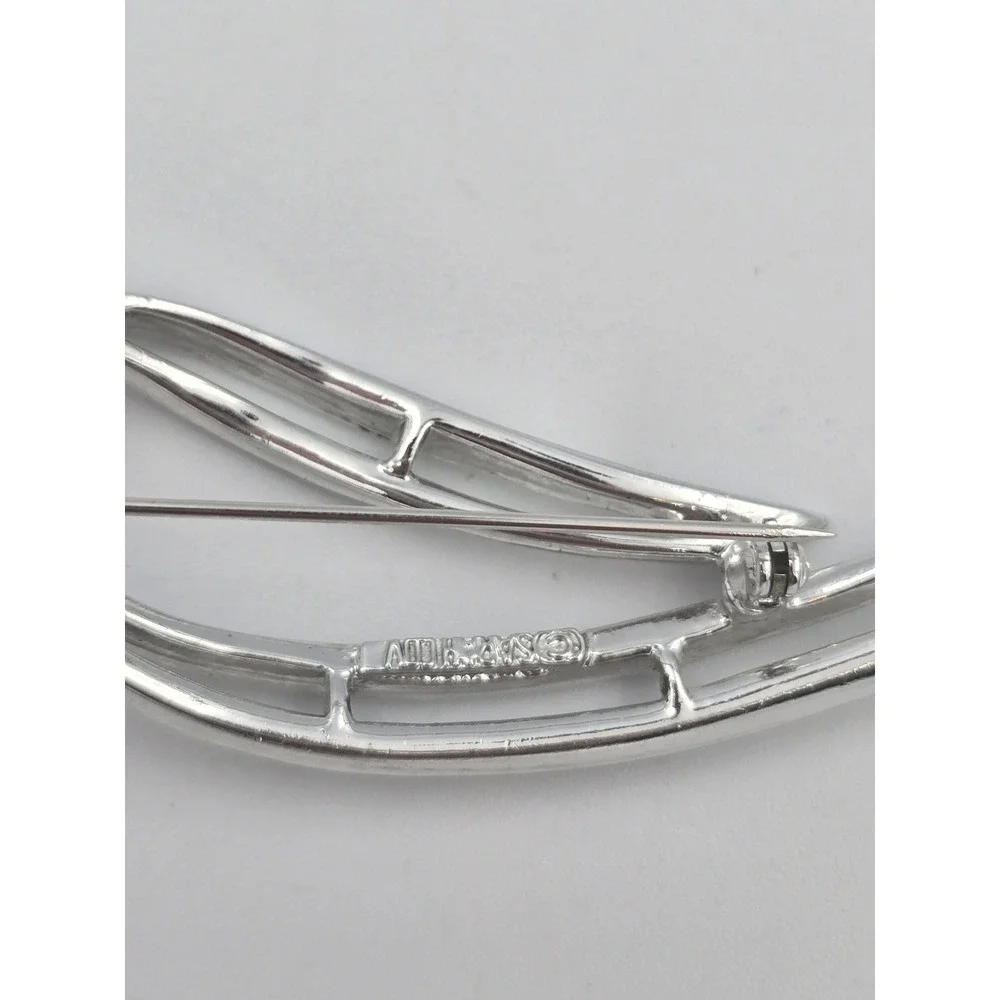 Vintage Sarah Coventry Silver Tone Modernist Abstract Wave Leaf‎ Brooch Pin